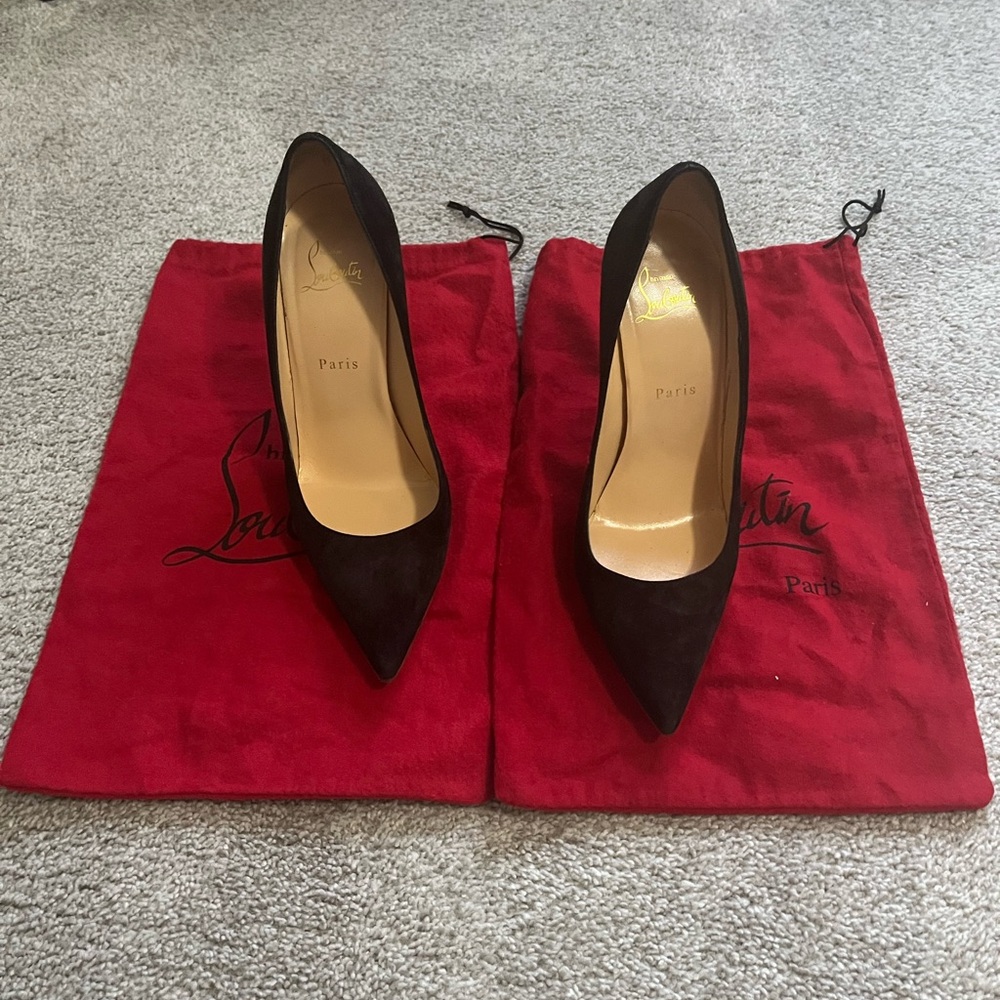 Christian Louboutin, black suede heels 8 1/2